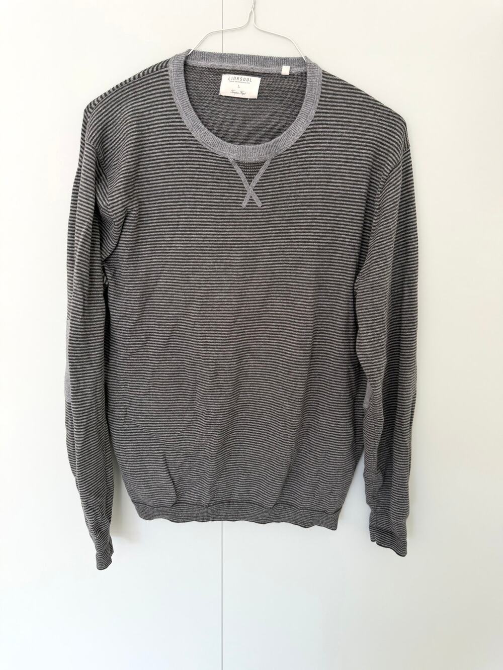 LINKSOUL Micro Stripe Lightweight Cotton Cashmere Crewneck Sweatshirt